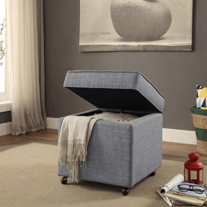 Homeroots 20" Light Heathered Gray Linen Storage Ottoman With Wheels Light Grey,Linen  487779