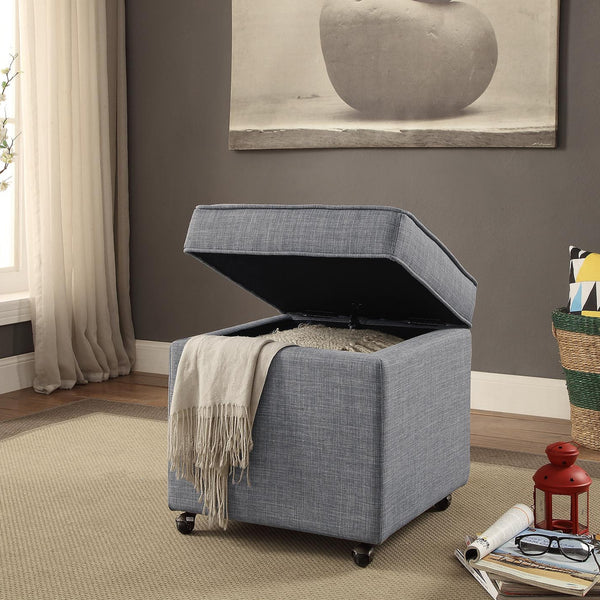 Homeroots 20" Light Heathered Gray Linen Storage Ottoman With Wheels Light Grey,Linen  487779