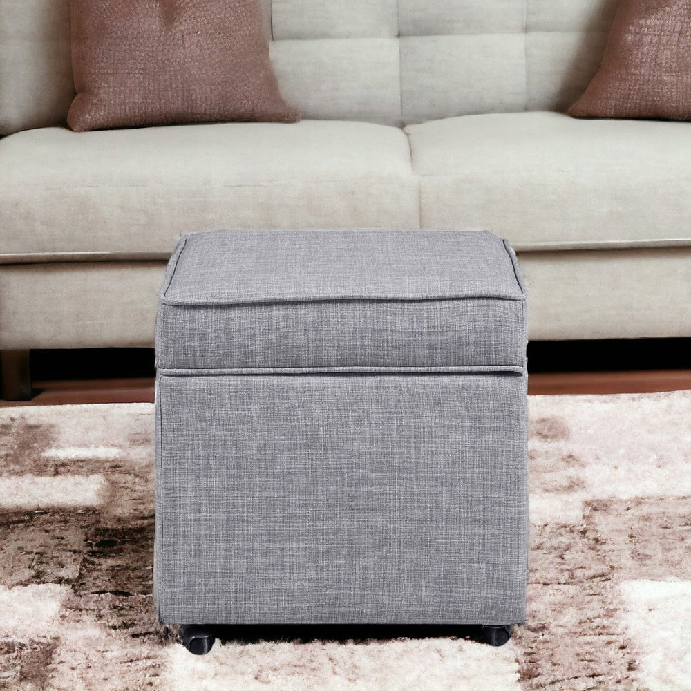 HomeRoots 20" Charcoal Rolling Storage Ottoman - Stylish, Multi-Functional Cube with Hidden Storage & Mobility Light Grey, Linen Linen 487779