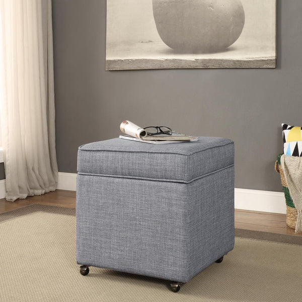 Homeroots 20" Light Heathered Gray Linen Storage Ottoman With Wheels Light Grey,Linen  487779