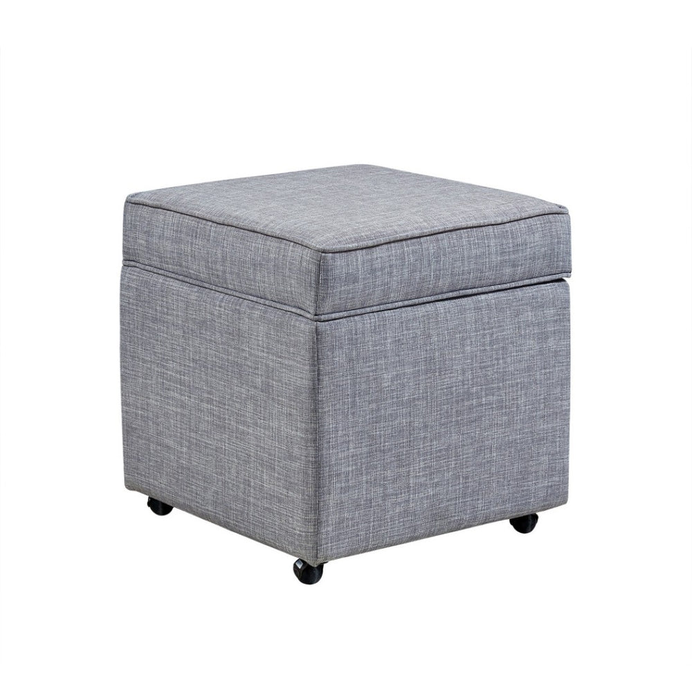 HomeRoots 20" Charcoal Rolling Storage Ottoman - Stylish, Multi-Functional Cube with Hidden Storage & Mobility Light Grey, Linen Linen 487779