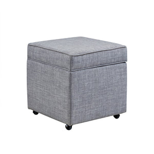Homeroots 20" Light Heathered Gray Linen Storage Ottoman With Wheels Light Grey,Linen  487779