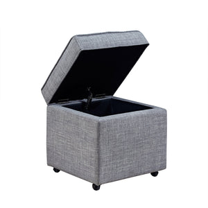 Homeroots 20" Light Heathered Gray Linen Storage Ottoman With Wheels Light Grey,Linen  487779