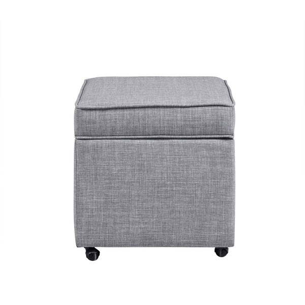 Homeroots 20" Light Heathered Gray Linen Storage Ottoman With Wheels Light Grey,Linen  487779