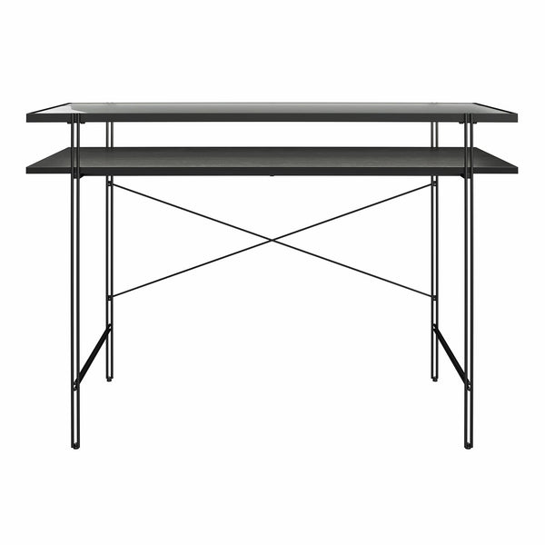 English Elm Vance Computer Desk with Fluted Glass Top, Woodgrain Laminate, Open Shelves, 50 lb Capacity B2733P395251