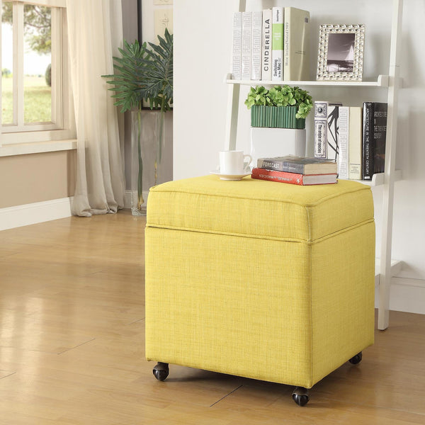 Homeroots 20" Yellow Linen And Black Rolling Striped Storage Yellow,Linen  487780
