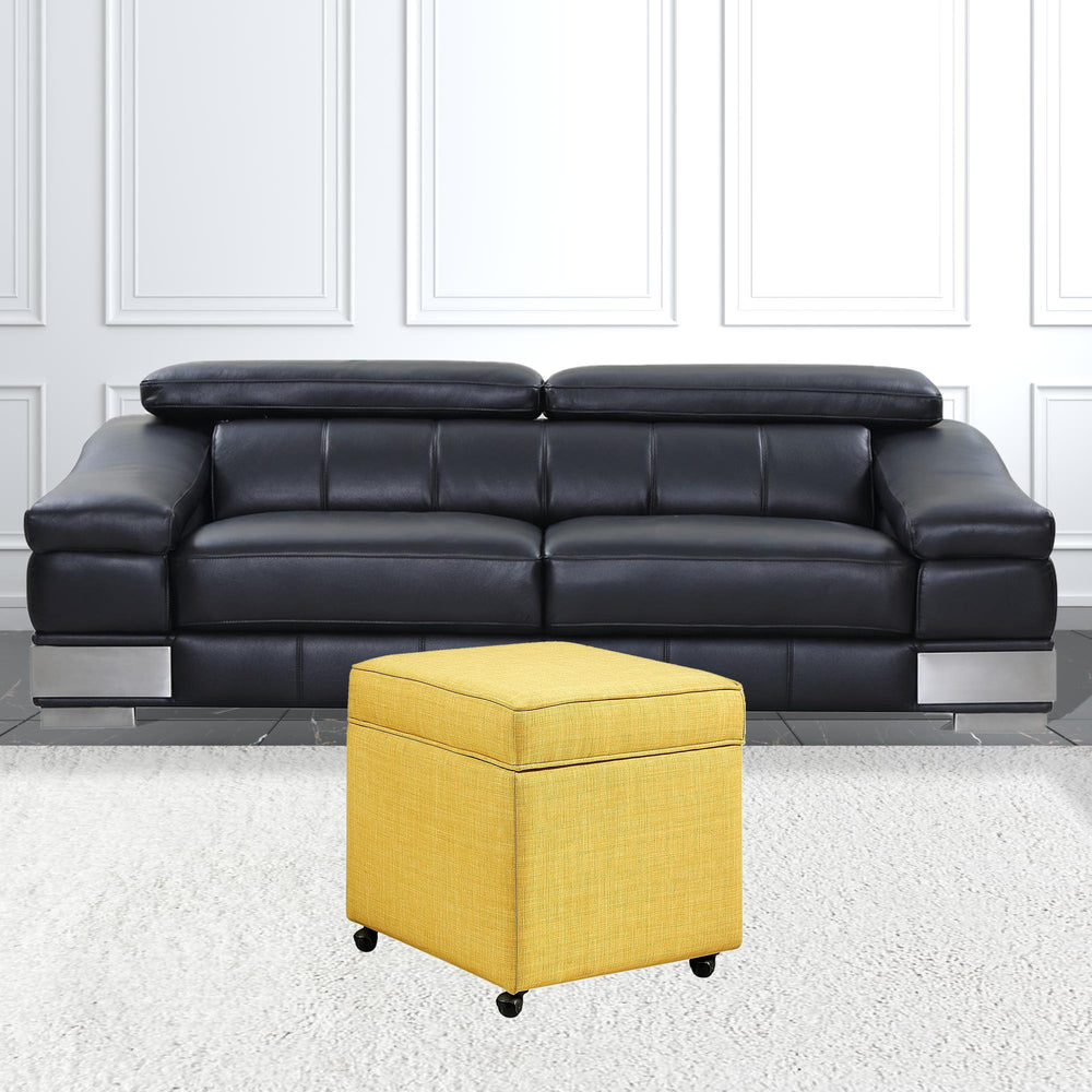 Homeroots 20" Yellow Linen And Black Rolling Striped Storage Yellow,Linen  487780