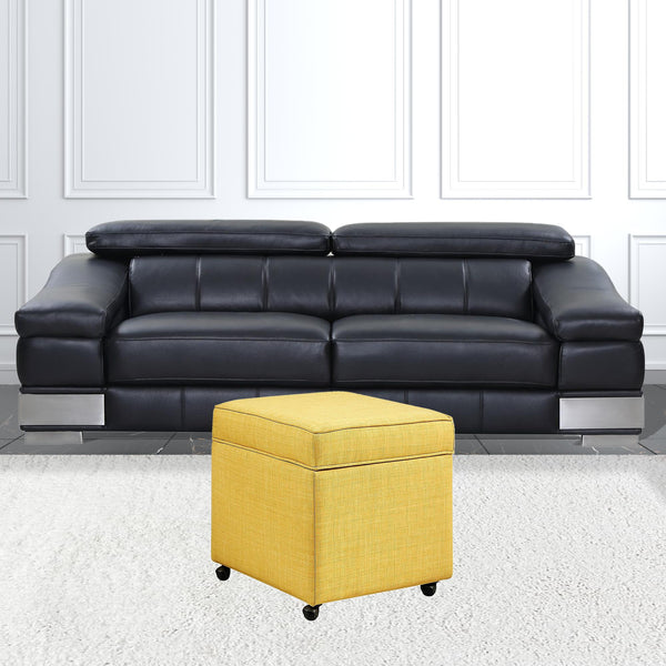 Homeroots 20" Yellow Linen And Black Rolling Striped Storage Yellow,Linen  487780