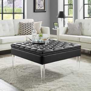 Homeroots 35" Black Faux Leather And Clear Cocktail Ottoman Black  487781