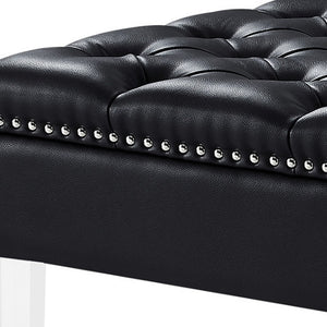 Homeroots 35" Black Faux Leather And Clear Cocktail Ottoman Black  487781