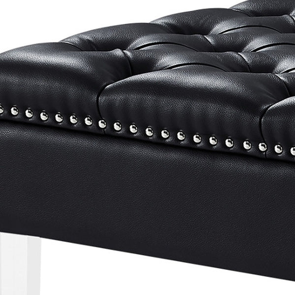 Homeroots 35" Black Faux Leather And Clear Cocktail Ottoman Black  487781