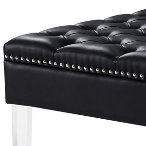 Homeroots 35" Black Faux Leather And Clear Cocktail Ottoman Black  487781
