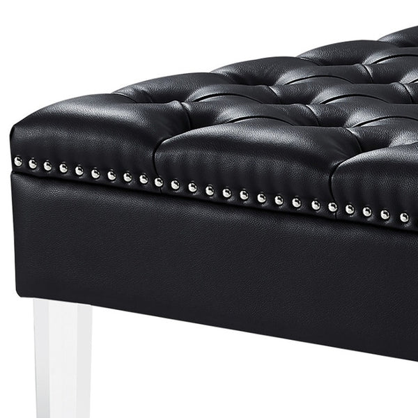 Homeroots 35" Black Faux Leather And Clear Cocktail Ottoman Black  487781