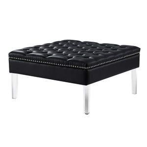 Homeroots 35" Black Faux Leather And Clear Cocktail Ottoman Black  487781