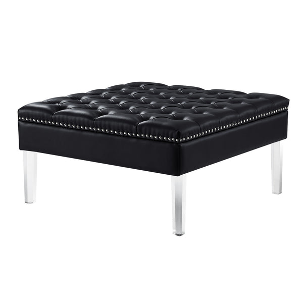 Homeroots 35" Black Faux Leather And Clear Cocktail Ottoman Black  487781