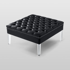 Homeroots 35" Black Faux Leather And Clear Cocktail Ottoman Black  487781