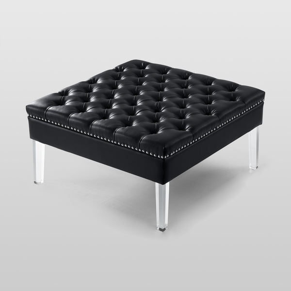 Homeroots 35" Black Faux Leather And Clear Cocktail Ottoman Black  487781