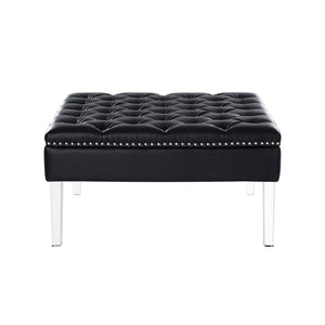 Homeroots 35" Black Faux Leather And Clear Cocktail Ottoman Black  487781