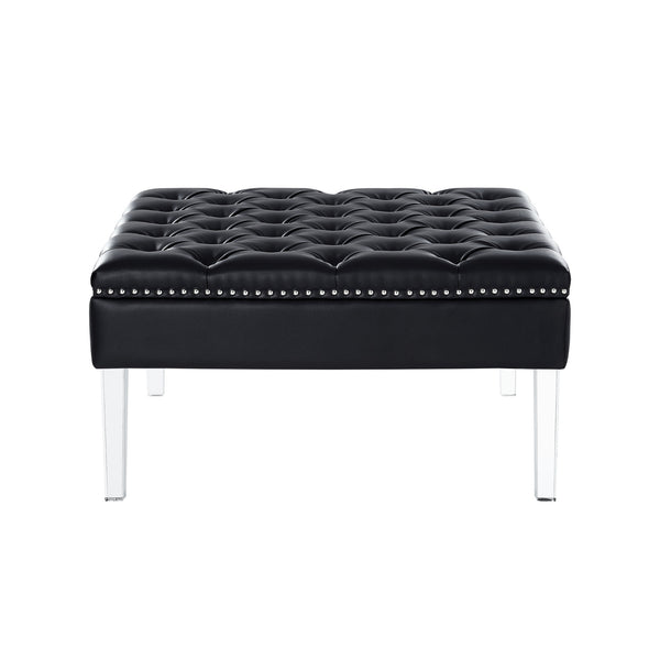 Homeroots 35" Black Faux Leather And Clear Cocktail Ottoman Black  487781