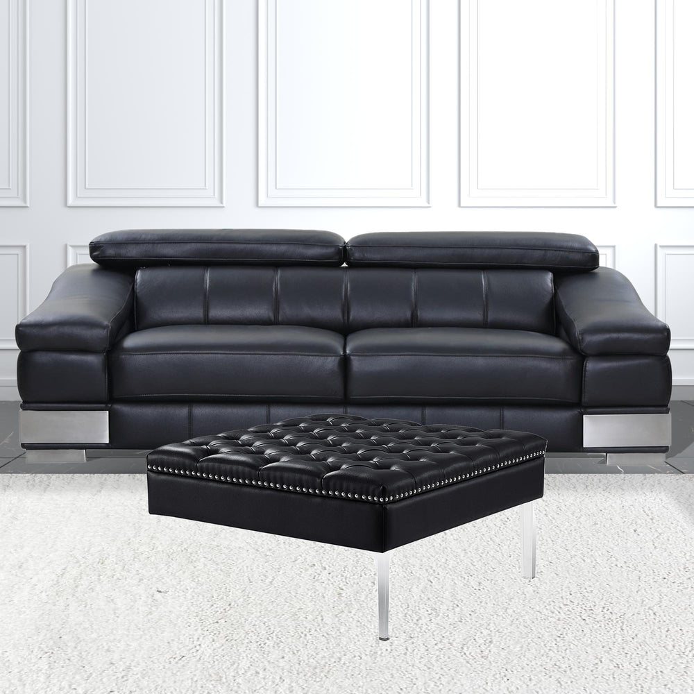 Homeroots 35" Black Faux Leather And Clear Cocktail Ottoman Black  487781