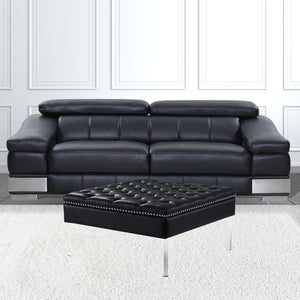 Homeroots 35" Black Faux Leather And Clear Cocktail Ottoman Black  487781