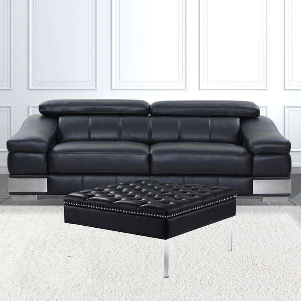 Homeroots 35" Black Faux Leather And Clear Cocktail Ottoman Black  487781