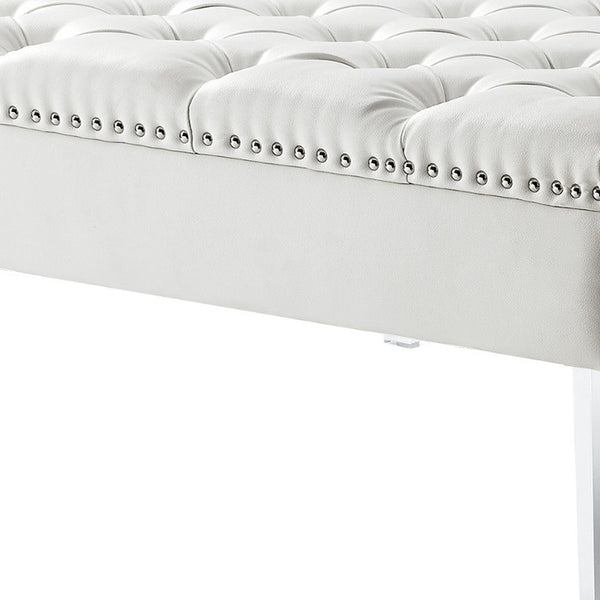 Homeroots 35" White Faux Leather And Clear Cocktail Ottoman Cream White  487782