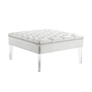 Homeroots 35" White Faux Leather And Clear Cocktail Ottoman Cream White  487782