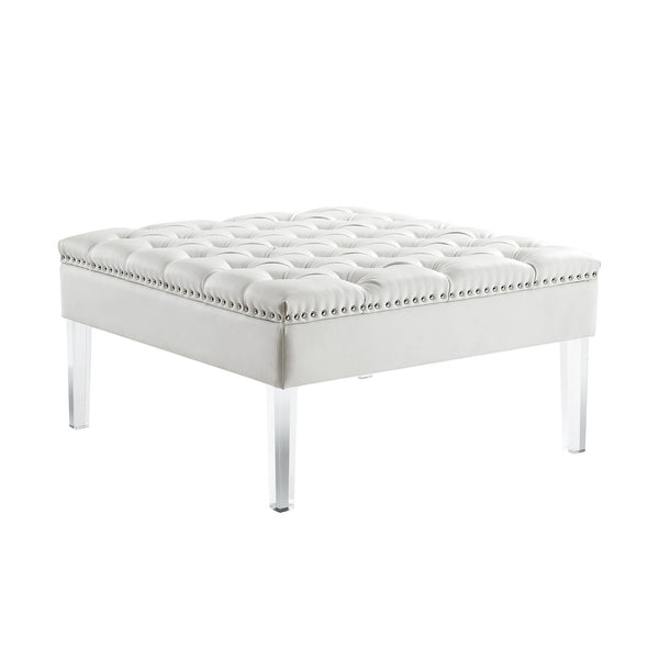 Homeroots 35" White Faux Leather And Clear Cocktail Ottoman Cream White  487782