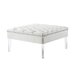 Homeroots 35" White Faux Leather And Clear Cocktail Ottoman Cream White  487782