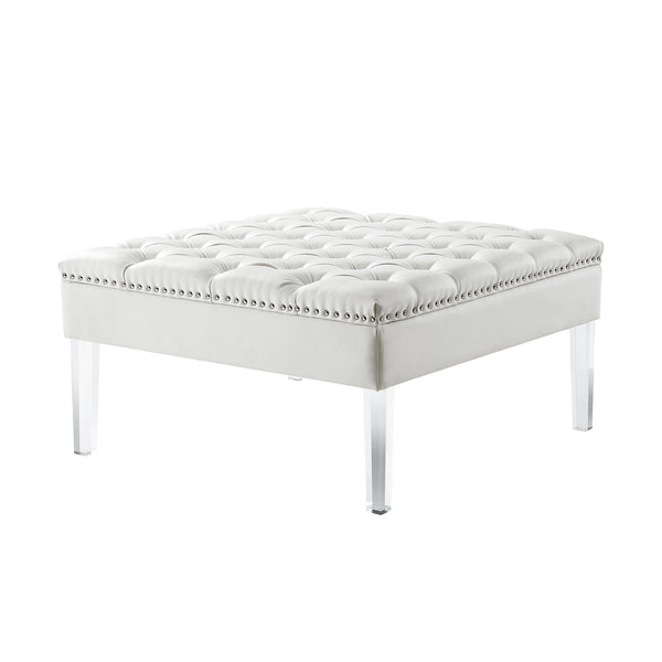 Homeroots 35" White Faux Leather And Clear Cocktail Ottoman Cream White  487782