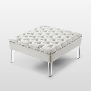 Homeroots 35" White Faux Leather And Clear Cocktail Ottoman Cream White  487782