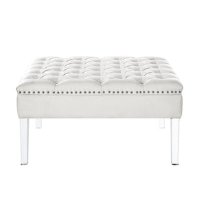 Homeroots 35" White Faux Leather And Clear Cocktail Ottoman Cream White  487782