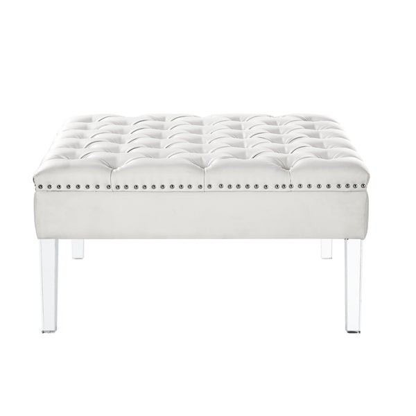 Homeroots 35" White Faux Leather And Clear Cocktail Ottoman Cream White  487782