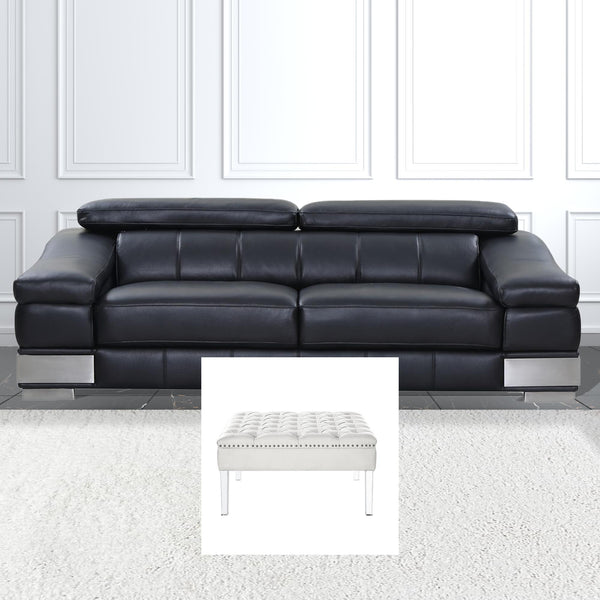 Homeroots 35" White Faux Leather And Clear Cocktail Ottoman Cream White  487782