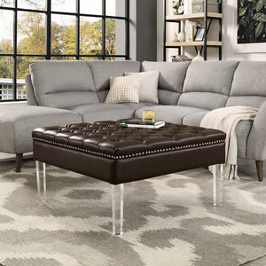 Homeroots 35" Espresso Faux Leather And Clear Cocktail Ottoman Espresso  487783