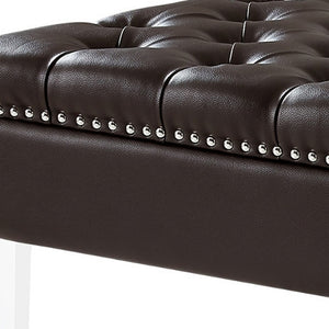 Homeroots 35" Espresso Faux Leather And Clear Cocktail Ottoman Espresso  487783