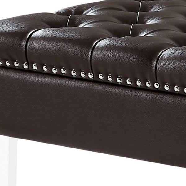 Homeroots 35" Espresso Faux Leather And Clear Cocktail Ottoman Espresso  487783