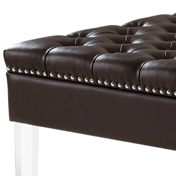 Homeroots 35" Espresso Faux Leather And Clear Cocktail Ottoman Espresso  487783