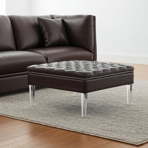 HomeRoots 35" Faux Leather Cocktail Ottoman with Clear Acrylic Frame – Modern, Multi-Functional Accent Piece Espresso 487783
