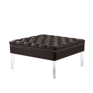 Homeroots 35" Espresso Faux Leather And Clear Cocktail Ottoman Espresso  487783