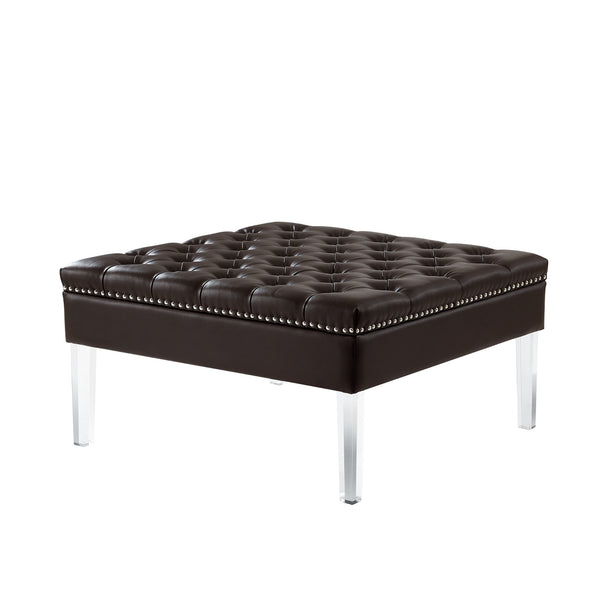 Homeroots 35" Espresso Faux Leather And Clear Cocktail Ottoman Espresso  487783
