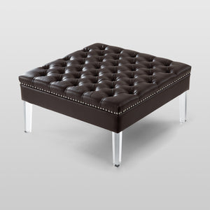 Homeroots 35" Espresso Faux Leather And Clear Cocktail Ottoman Espresso  487783