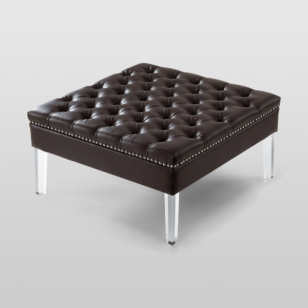 Homeroots 35" Espresso Faux Leather And Clear Cocktail Ottoman Espresso  487783
