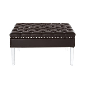 Homeroots 35" Espresso Faux Leather And Clear Cocktail Ottoman Espresso  487783
