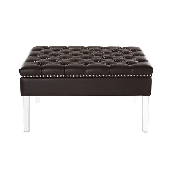 Homeroots 35" Espresso Faux Leather And Clear Cocktail Ottoman Espresso  487783