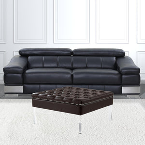 Homeroots 35" Espresso Faux Leather And Clear Cocktail Ottoman Espresso  487783