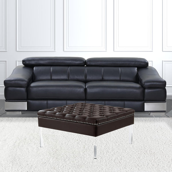 Homeroots 35" Espresso Faux Leather And Clear Cocktail Ottoman Espresso  487783