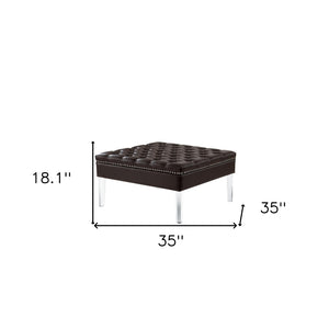 HomeRoots 35" Faux Leather Cocktail Ottoman with Clear Acrylic Frame – Modern, Multi-Functional Accent Piece Espresso 487783