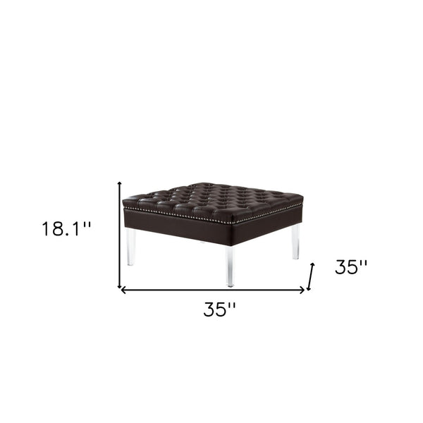 HomeRoots 35" Faux Leather Cocktail Ottoman with Clear Acrylic Frame – Modern, Multi-Functional Accent Piece Espresso 487783